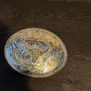 Silver and Gold Rodeo Belt Buckle